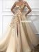 Stunning One Shoulder A-line Applique Slit Long Tulle Prom Dresses, FC4501