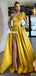 Elegant A-line Satin Sexy Slit One-Shoulder Floor-length Prom Dress, FC4537