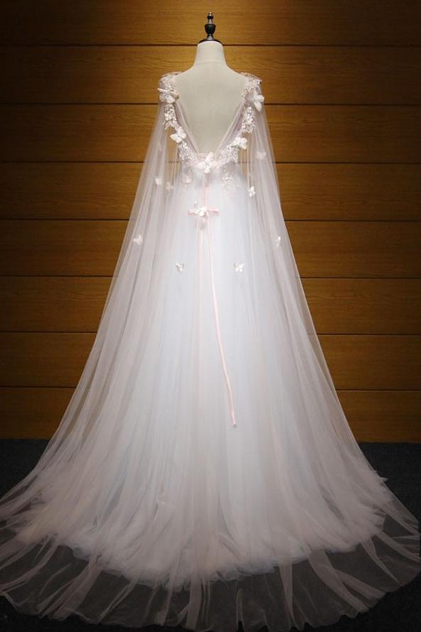 Long Wedding Dress, Tulle Wedding Dress, A-Line Bridal Dress, Sleeveless Wedding Dress, V-Back Wedding Dress, Beautiful Wedding Dress, Applique Wedding Dress, LB0488