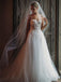 Spaghetti Straps A-line Lace Backless Tulle Fashion Long Wedding Dresses, FC4986