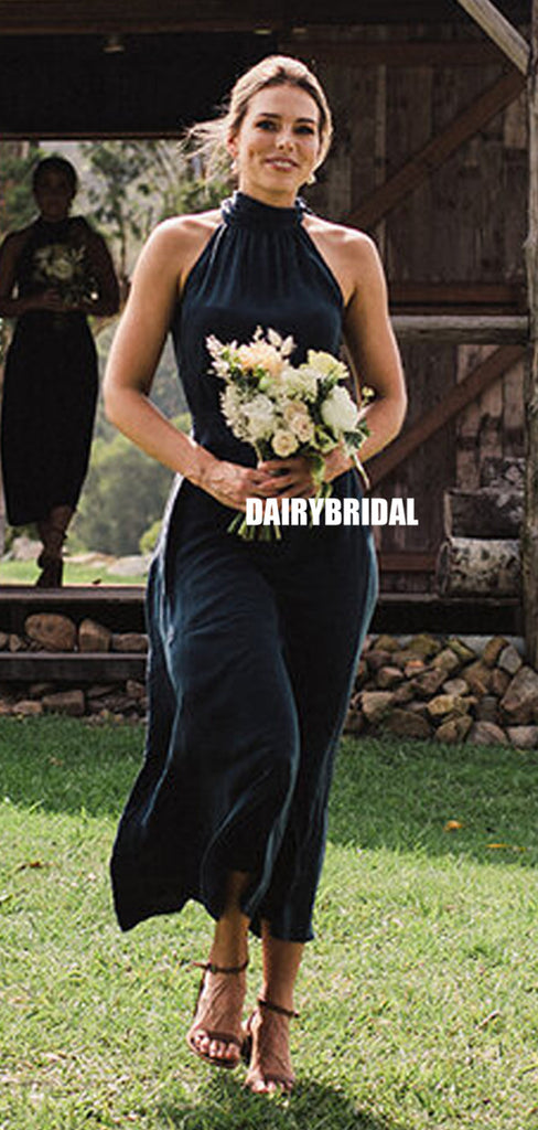Honest A-line Halter Tea-length Sleeveless Bridesmaid Dress, FC5135