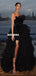 Black A-line Tulle Backless Sexy Slit Prom Dress, FC5195