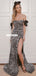 Stunning Sequin Mermaid Off Shoulder Slit Long Prom Dress, FC5197
