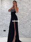 Stunning Sexy Mermaid Slit Beaded Black Prom Dress, FC5298