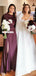 Honest Long Sleeves A-line Silk Elastic Satin Slit Bridesmaid Dress, FC5331