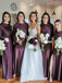 Honest Long Sleeves A-line Silk Elastic Satin Slit Bridesmaid Dress, FC5331