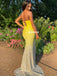Straight Neckline Mermaid Lace Sexy Backess Slit Prom Dress, FC5364