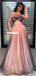 Off Shoulder Tulle A-line Simple Backless Gradient Prom Dresses, FC5387