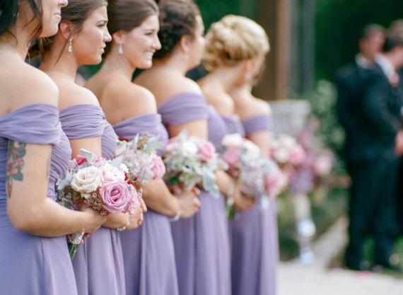 Long Chiffon Bridesmaid Dress, Purple Off-Shoulder Bridesmaid Dress, Cheap Floor-Length Bridesmaid Dress, LB0539