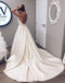 Simple Straight Neckline Satin A-Line Backless Cheap Long Wedding Dresses, FC553