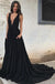 Long Prom Dresses, Chiffon Prom Dresses, A-Line Party Dresses, Black Evening Dresses, Deep V-Neck Prom Dress, Backless Prom Dress, Sexy Prom Dress, LB0573