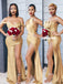 Gold Mismatched Mermaid Sexy High Slit Bridesmaid Dress, FC5838