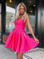 A-line Satin Backless Simple Homecoming Dress with Pockets, HC005