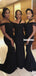Off Shoulder Sexy Mermaid Black Long Bridesmaid Dress, FC6015
