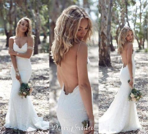 Charming Sweetheart Long Mermaid Lace Wedding Dresses, Sexy Backless Tulle Bridal Gown, WD0120