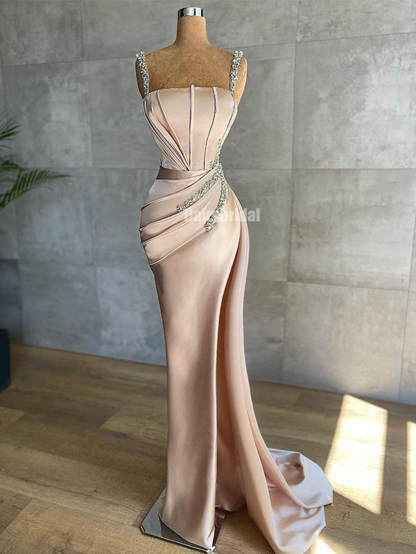 Fashion Spaghetti Straps Mermaid Beaded Long Prom Dresses, FC6143