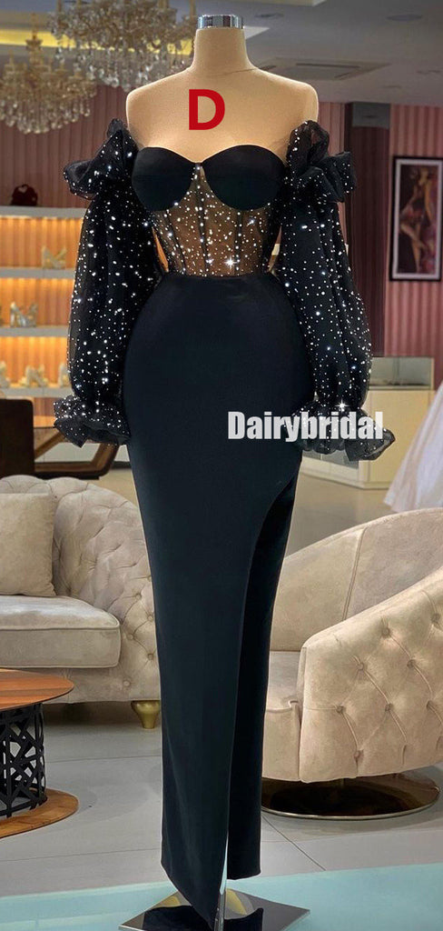 Different Colors Sweetheart Long Sleeves Mermaid Sexy Slit Prom Dresses, FC6232