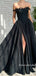 Black Off Shoulder Lace A-line Satin Backless Prom Dresses, FC6519