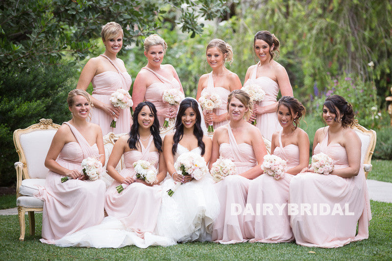 Convertible Backless Bridesmaid Dress, Pink Chiffon Bridesmaid Dress, D653