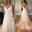 Charming V-Neck Lace Top Wedding Dress, Spaghetti Straps V-Back Tulle Wedding Dress, D677
