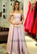 Off the Shoulder Satin A-Line Backless Pink Charming Prom Dresses, D70