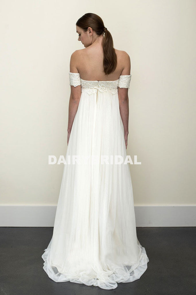 New Arrival Off Shoulder Lace Wedding Dress, Charming Tulle A-Line Backless Wedding Dress, D808