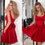 Red Satin A-Line Homecoming Dress, Backless Short Homecoming Dress, D824