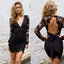 Long Sleeve Lace Homecoming Dress, V-Neck Open-Back Homecoming Dress, D826