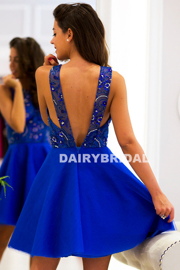 New Arrival Tulle Homecoming Dress, Sleeveless Backless Homecoming Dress, D829
