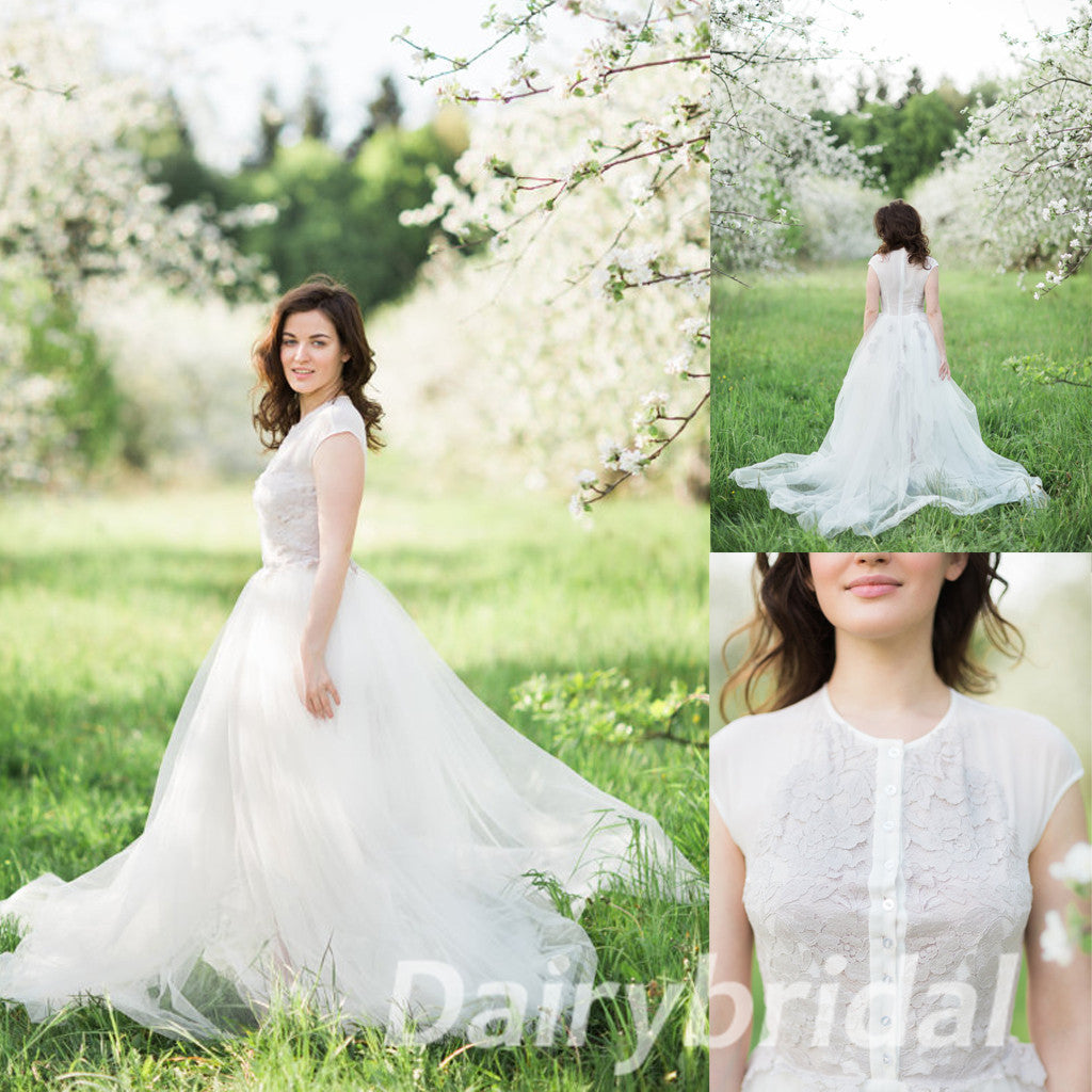 Long Wedding Dress, Tulle Wedding Dress, Lace Wedding Dress, Charming Bridal Dress, Applique Wedding Dress, DA856
