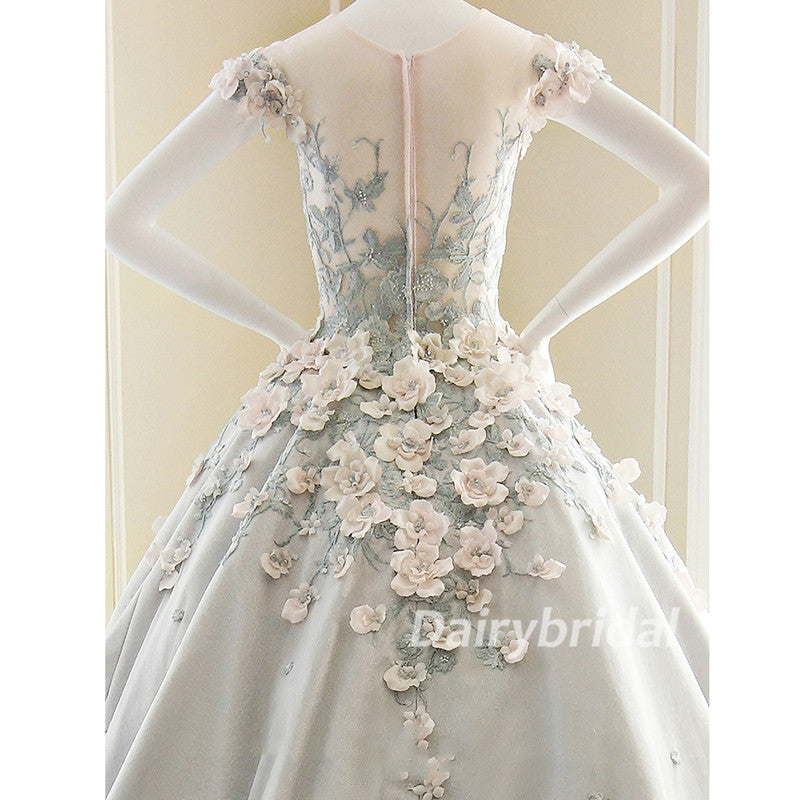 Tulle Wedding Dress, Satin Wedding Dress, Vintage Bridal Dress, Applique Wedding Dress,  Floor-Length Wedding Dress, Wedding Ball Gown, DA910