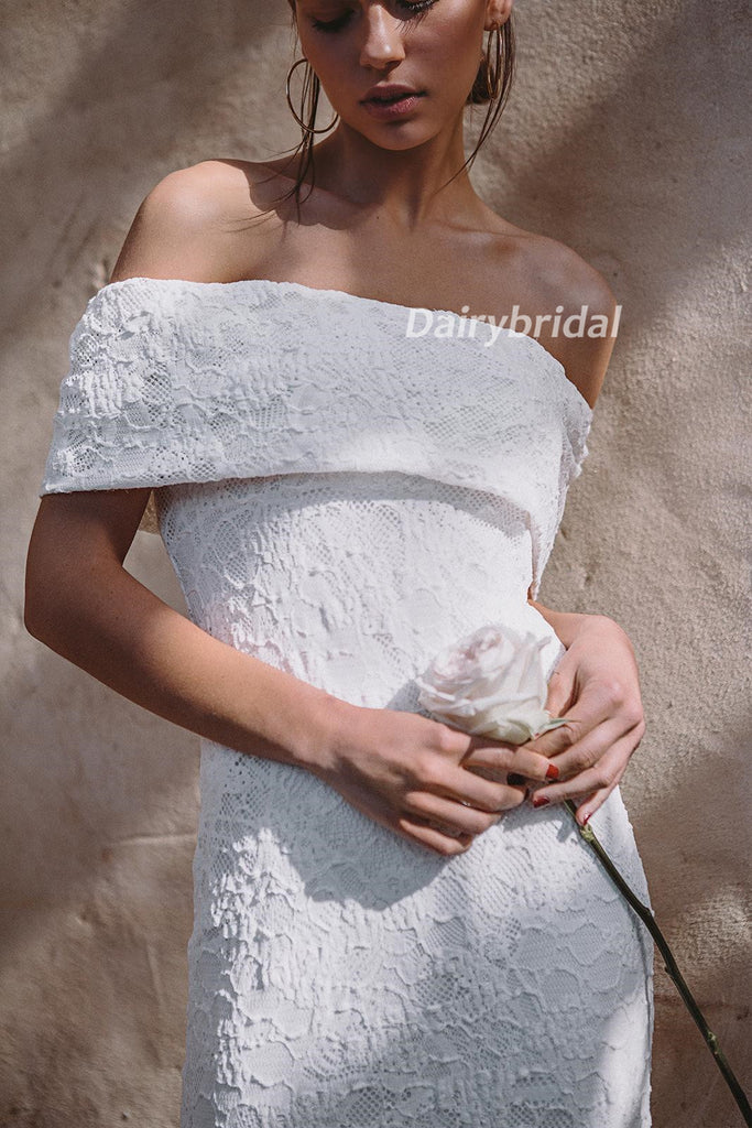 Off Shoulder Wedding Dress,  Lace Wedding Dress, Split Bridal Dress, Mermaid Wedding Dress, Charming Wedding Dress, DA939