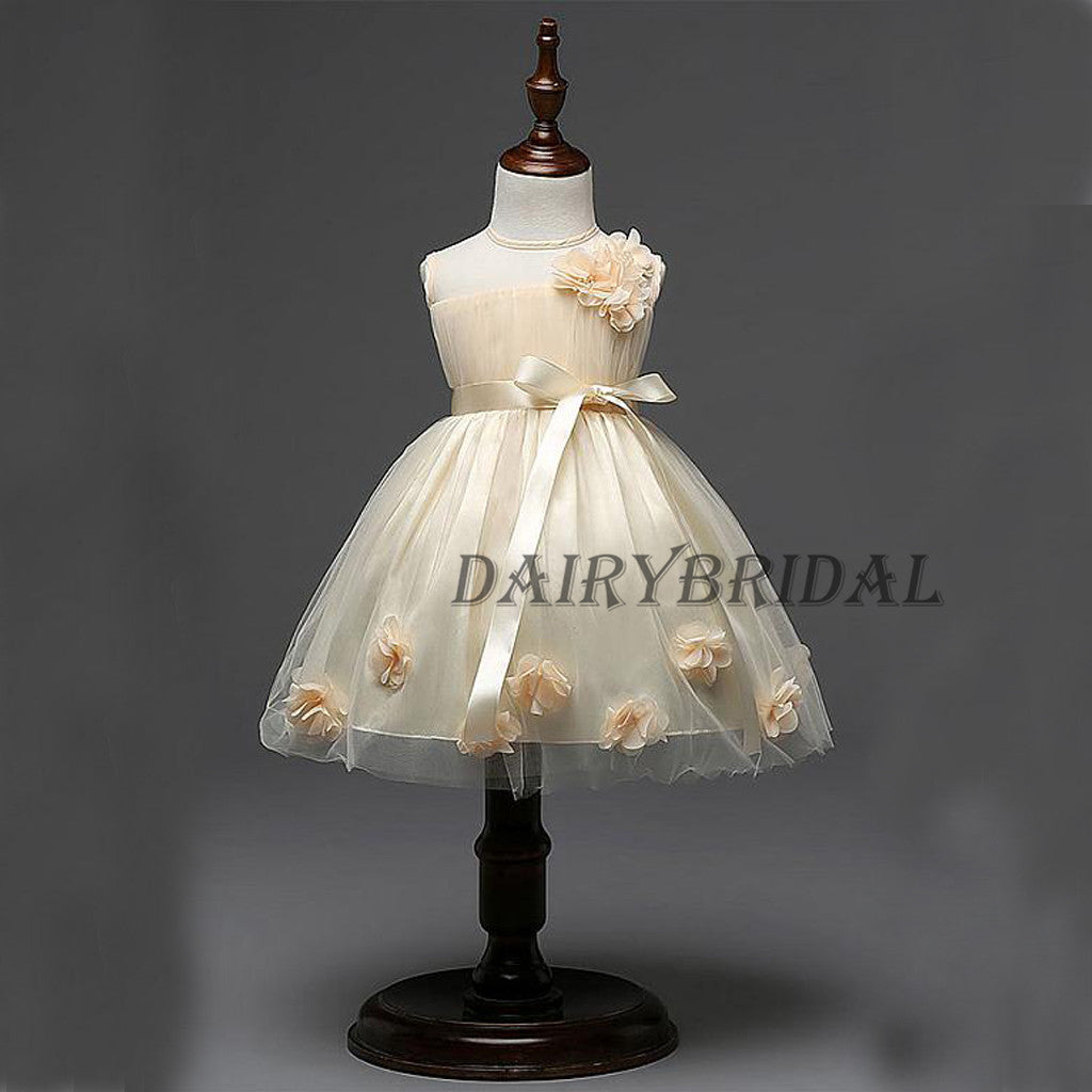 Tulle Flower Girl Dresses with Hand-Made Flower, Cheap Lovely Little Girl Dresses,  DA983