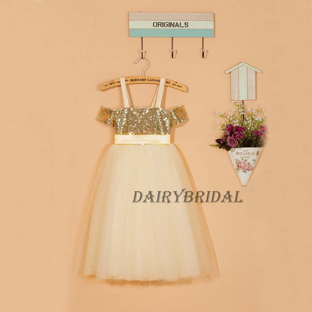 Two Straps Tulle Sequin Top Flower Girl Dresses, Lovely Little Girl Dresses, DA998