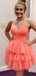 Spaghetti Straps Tulle Backless A-line V-neck Homecoming Dress, HC009