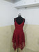 Spaghetti Straps V-Neck Bridesmaid Dress, Red Lace Bridesmaid Dress, D351