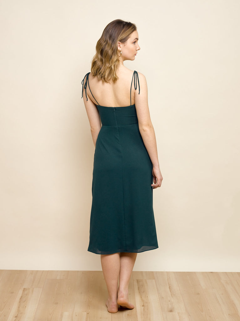 A-line Spaghetti Straps Backless Jersey Tea-length Bridesmaid Dress, FC2695