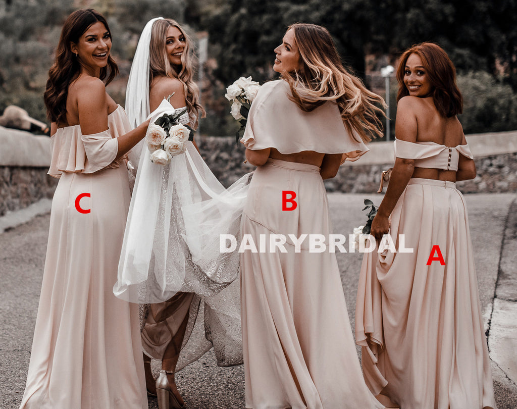 Cheap Mismatched Chiffon Bridesmaid Dress, Backless Floor-Length A-Line Bridesmaid Dress, D1043