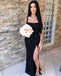 Mismatched Black Mermaid Sexy Slit Beaded Floor-Length Bridesmaid Dresses, D1353