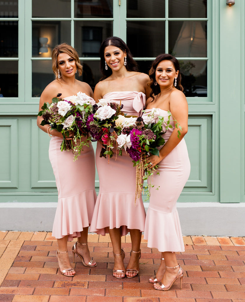 Straight Neckline Backless Jersey Mermaid High-Low Bridesmaid Dresses, D1379