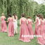 Cheap Chiffon V-Neck Bridesmaid Dress, Lace V-Back Floor-Length Bridesmaid Dress, D915