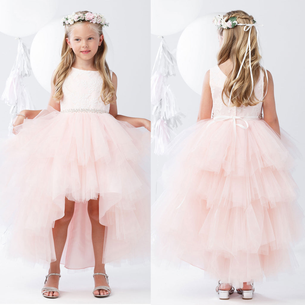 Pink High-Low Tulle Lace Top Flower Girl Dresses, Lovely Tutu Dresses,  D1141