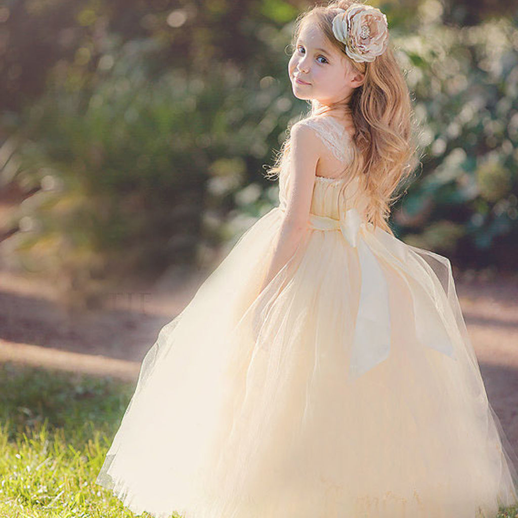 Straight Neckline Tulle Flower Girl Dresses with Handmade Flower, Flower Lovely Little Girl Dresses, D1148