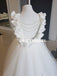 White Backless Applique Flower Girl Dresses, Tulle Lovely Little Girl Dresses, D1197