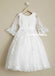 White Lace Round Neckline Flower Girl Dresses, Half Sleeve Popular Little Girl Dresses, D997