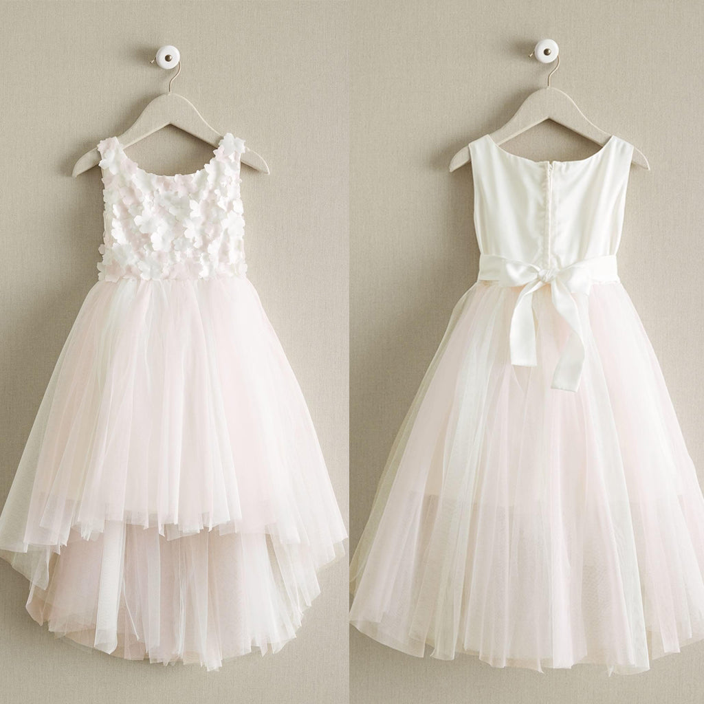 High-Low Tulle Applique Flower Girl Dresses, Cheap Popular Little Girl Dresses, D999