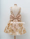 Gold Lace A-Line Homecoming Dress, Sleeveless Tulle Sexy Backless Homecoming Dress, D1311