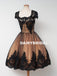 Newest Cap Sleeve Black Lace Homecoming Dress, Tulle A-Line Backless Homecoming Dress, D1319