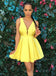 Short Sexy Yellow Homecoming Dress, Satin A-Line Knee-Length Homecoming Dress, D1390