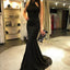 Black Mermaid Jersey Halter Backless Beaded Prom Dresses, FC1439